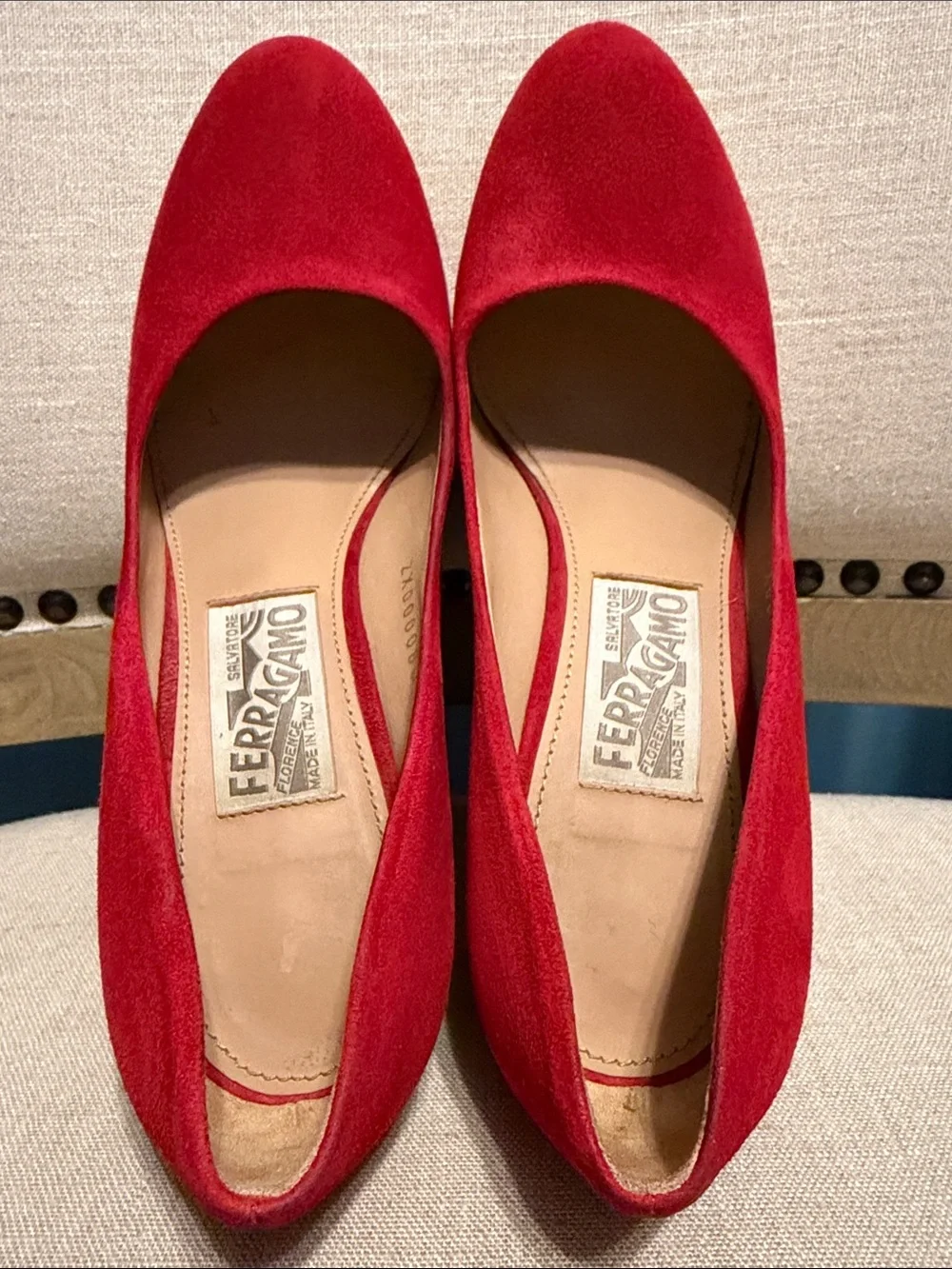 Salvatore Ferragamo Red Suede “Bernie” Espadrille Platform Wedges, Size 6C